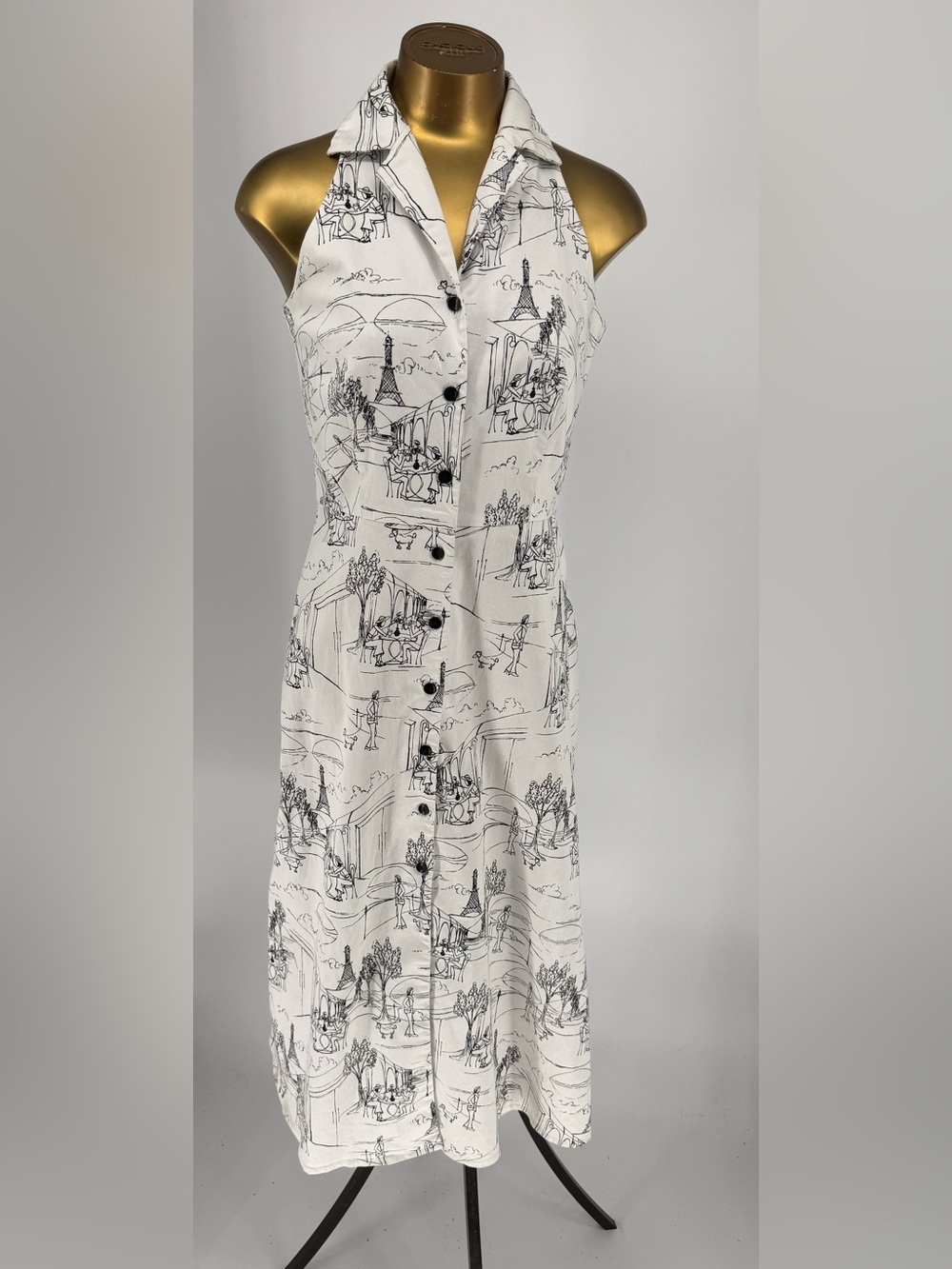 Clues Collections Paris Eiffel Tower Toile Halter Sleeveless Dress Size 8